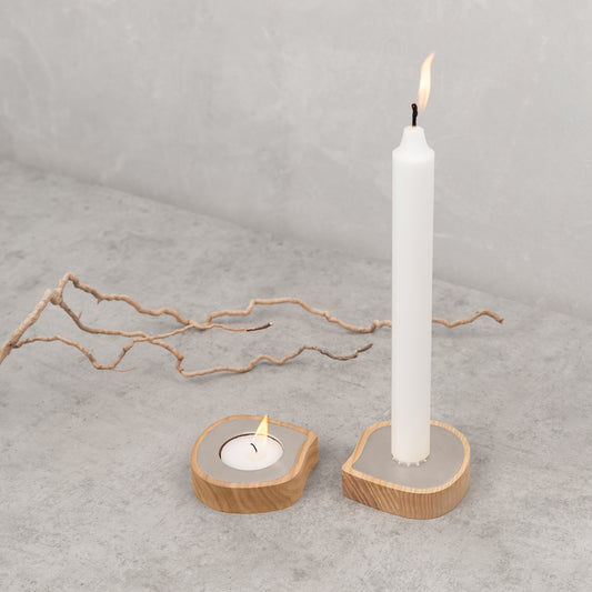 Taper candle or tealight holder | ash wood, stainless steel